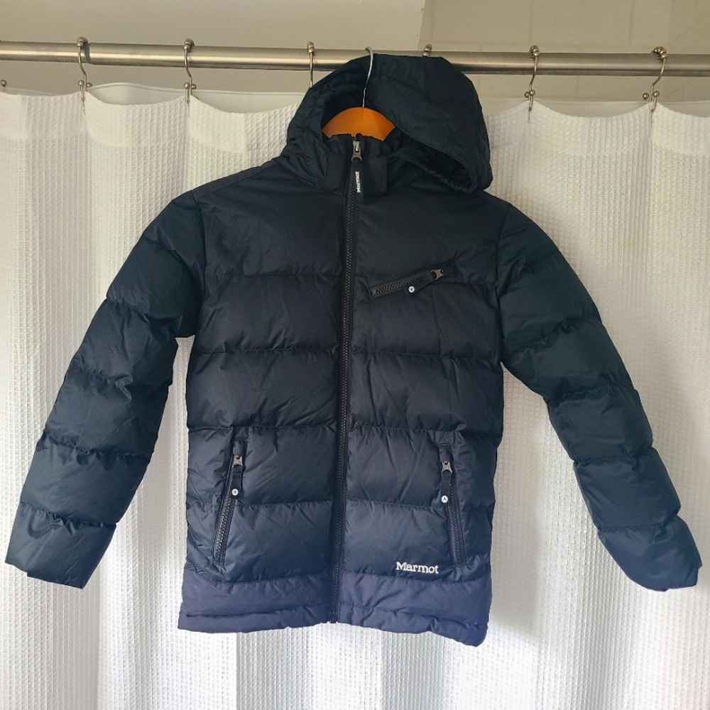 Kids Marmot puffer ski jacket, Black, Size Medium